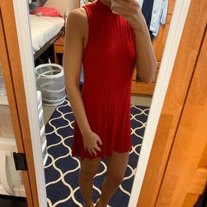 Red ribbed high neck dress